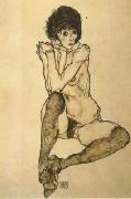 Egon Schiele Seated Female Nude,Elbows Resting on Right Knee (mk12) oil on canvas
